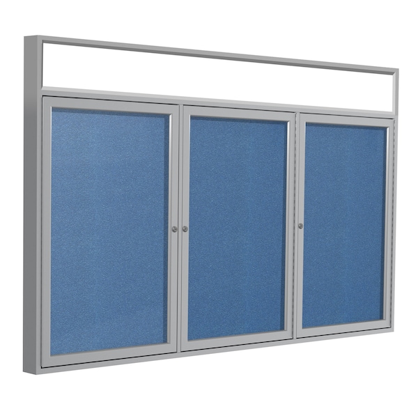 Enclosed Bulletin Board, 3 Door, Vinyl, Hdlnr Frame, 4 ft H x 6 ft W, Ocean